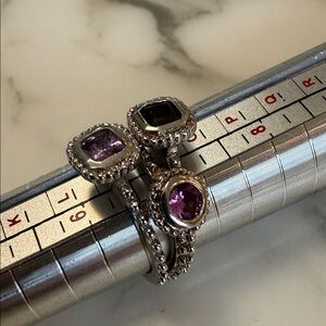 Three Joseph Esposito Sterling silver and colored CZ stackable rings, size 7.